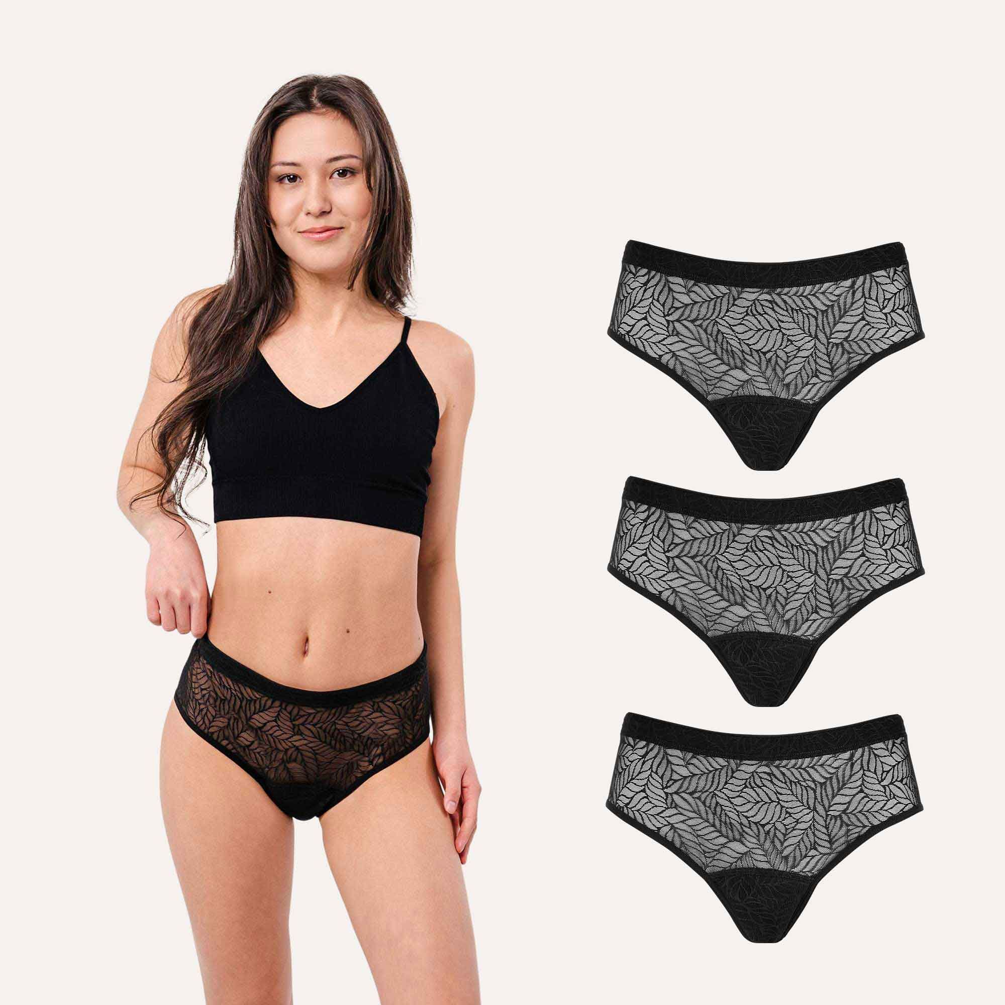 Period Underwear Recycled Lace Leaf Hipster (Multipack of 3)